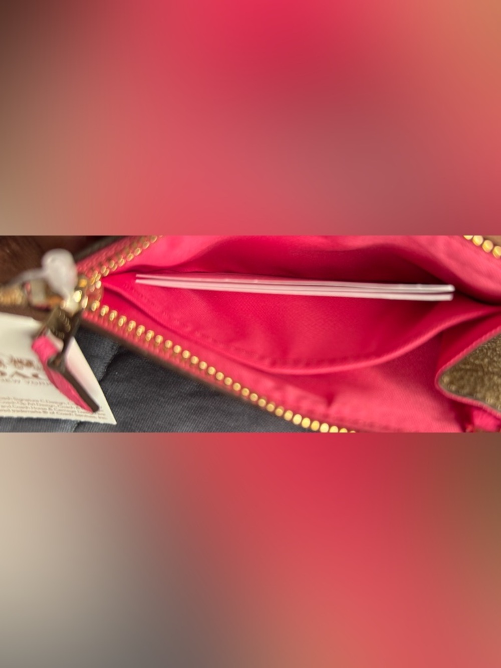 Coach Metallic Gold Signature Wristlet with Pink Trim And Key Ring - Picture 3 of 4